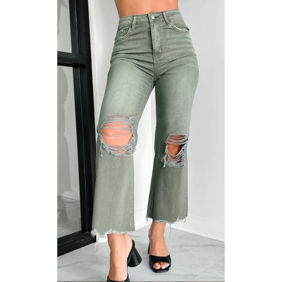 Vervet Super High Rise 90s Vintage Crop Flare Jeans Green Size 27 - Picture 1 of 8
